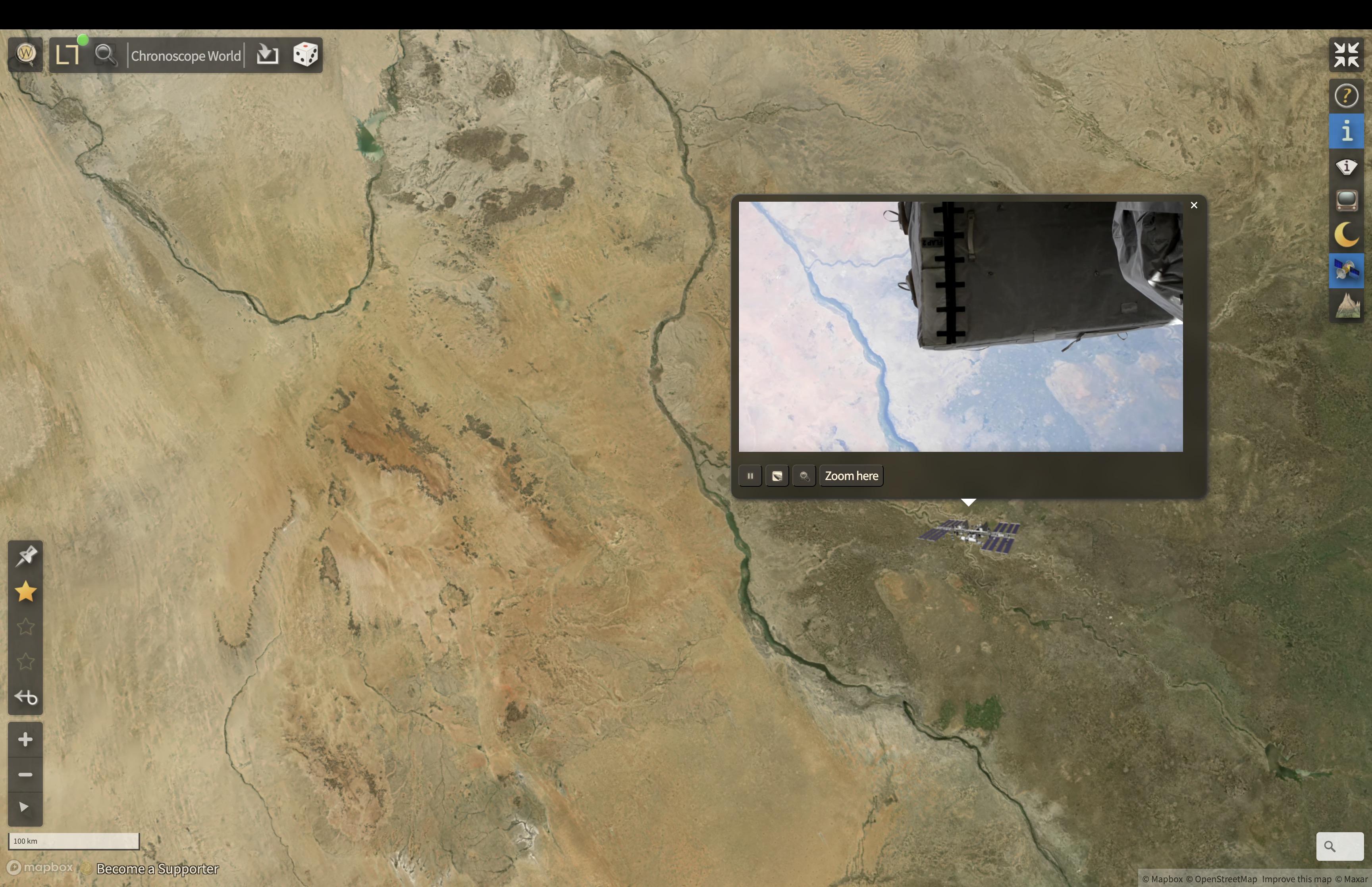 Die ISS über Ost-Afrika. Man sieht den Nil als Linie im sonst gelben Wüstensand
