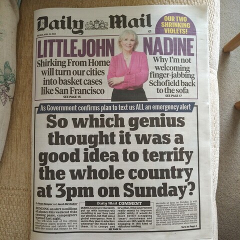 photo of a newpaper article about the alarm day in april 2023 in the UK