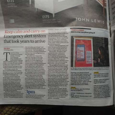 photo of a newpaper article about the alarm day in april 2023 in the UK