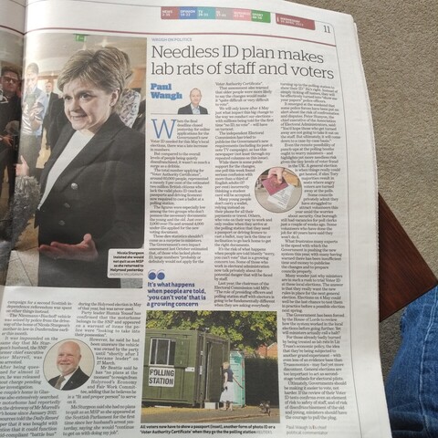 photo of a newpaper article about the new rules for being able to vote in the may 4th 2023 election in the UK