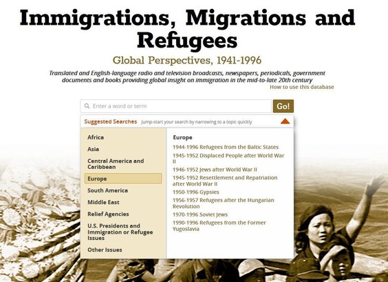 Screenshot der Einstiegseite in die Datenbank "Immigrations, Migrations and Refugees. Global Perspectives, 1941-1996"
