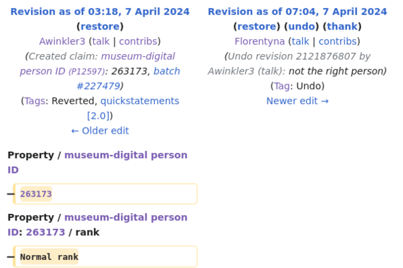 screenshot of revision history concerning the reverted edit