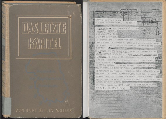 Das letzte Kapitel. Geschichte der Kapitulation Hamburgs von Kurt Detlev Möller (1947). Cover & Seite aus dem Buch.