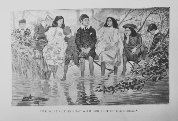 illustration: children sitting with their feet in a river