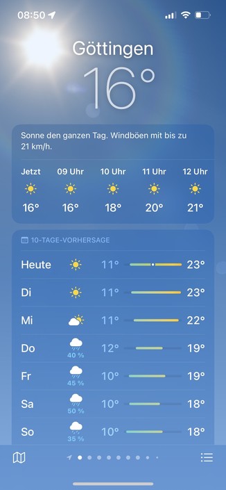 Wettervorhersage für Göttingen. Die nächsten Tage nur Sonne 