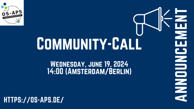 The picture says: Community Call, Wednesday, June 19, 2024, 14:00 (Amsterdam/Berlin)