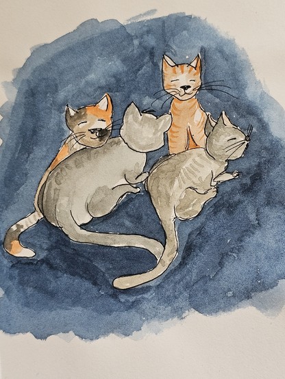 Watercolor with fineliner: A bunch of kittens that have huddle together and cuddle together

Aquarell mit Fineliner: Ein Haufen Kätzchen, die sich aneinander schmiegen und miteinander kuscheln 