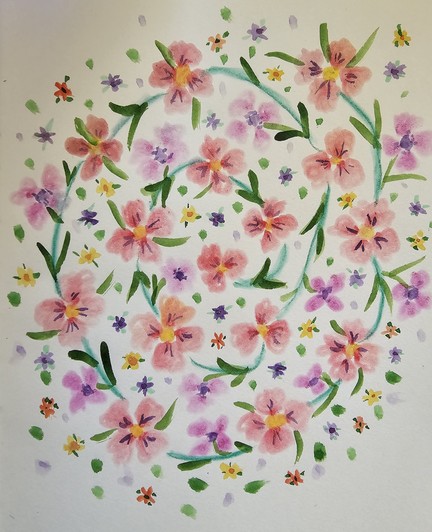 Watercolor: flower spiral with larger and smaller flowers

Aquarell: Blumenspirale mit größeren und kleineren Blüten