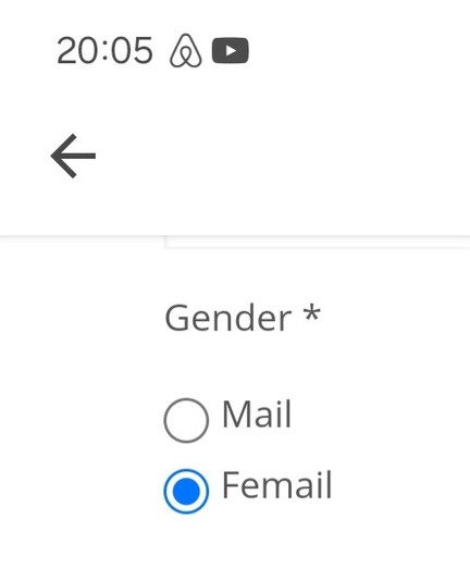 Gender Auswahl eines Airbnb Angebots: Mail und Femail. 