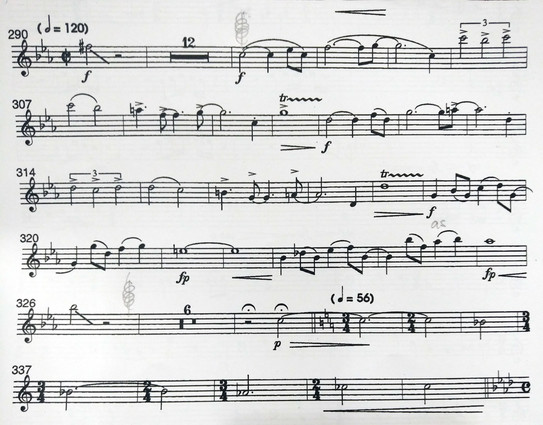 foto eines ausschnitts eines notenblattes einer oboen-orchesterstimme