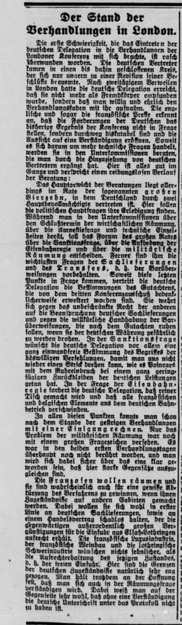 Leitartikel „Der Stand der Verhandlungen in London“ vom 8.08.1924 aus den 