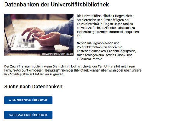 Screenshot der verlinkten Datenbankenseite