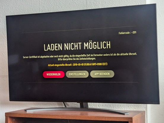 Fehlermeldung eines Smart TV