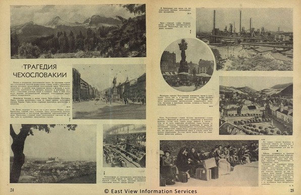 Zwei Seiten mit dem Fotobericht aus der Zeitschrift "Ogonek"
