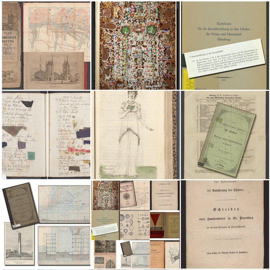 Collage aus Digitalisaten von #HamburgerKulturgutDigital 