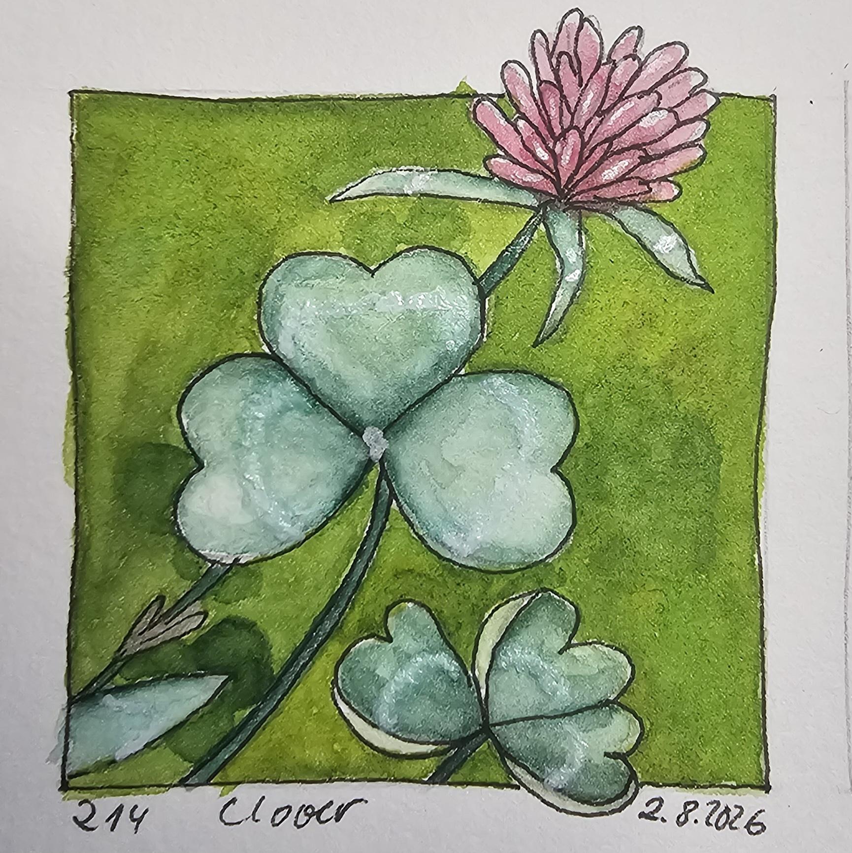 Watercolor sketch: Clover flower with two leaves 

Aquarellskizze: Kleeblüte mit zwei Kleeblättern