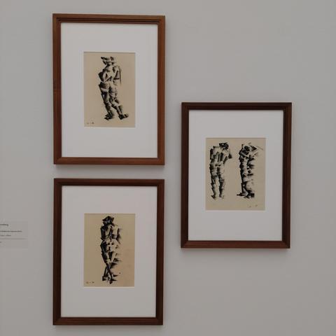 foto von drei zeichnungen "ohne titel (kubistische figurenstudien)" von carl grossberg 22.1.1920