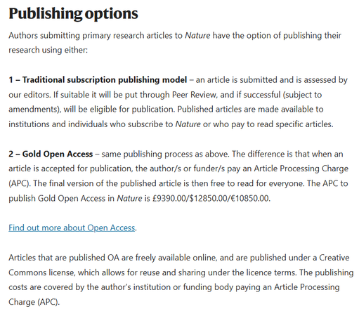 screenshot der verlinkten website mit den informationen zu publishing options