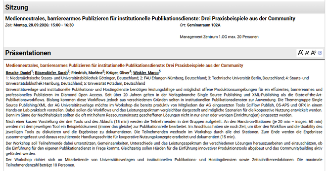 Universitätsverlage und institutionelle Publikations- und Hostingdienste benötigen leistungsfähige und möglichst offene Produktionsumgebungen für ein effizientes, barrierearmes und professionelles Publizieren im Diamond Open Access. Seit über 20 Jahren gelten in der Verlagsbranche Single Source Publishing und XML-Publishing als die State-of-the-Art-Publikationsworkflows. Bislang kommen diese Workflows jedoch aus verschiedenen Gründen selten in institutionellen Publikationsdiensten zur Anwendung…