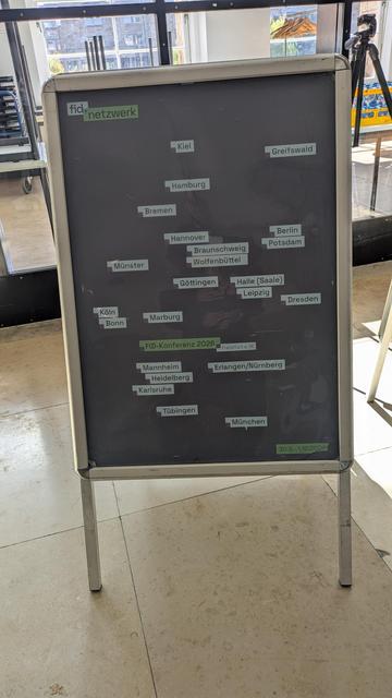 Ein Aufsteller auf dem die FID Standorte gewissermaßen georeferenziert gemäß ihrer Verortung auf der Landkarte abgebildet sind